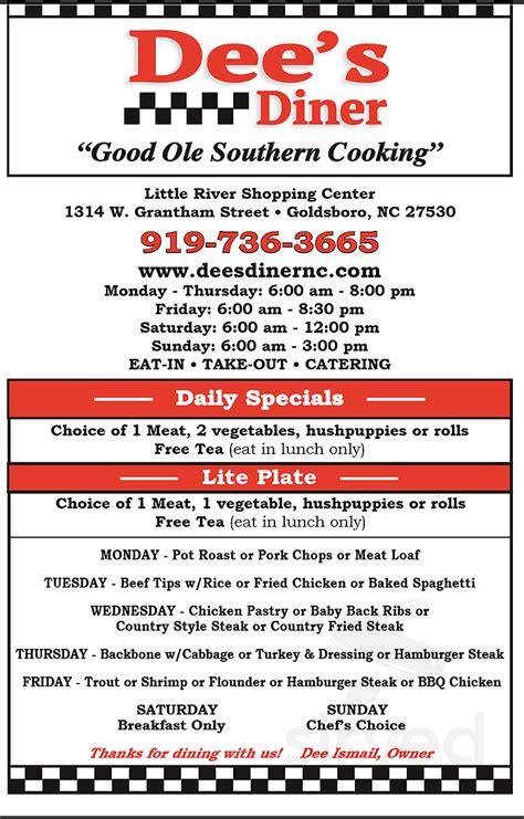 Dee's diner - Discover the mouthwatering delights on the Nana Dee's Diner menu. Enjoy the best home cooking in town. Skip to content (480) 641-1958. ... Nana Dee’s Breakfast; 